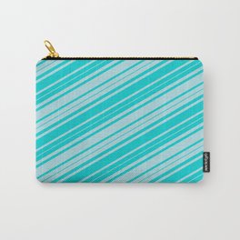 [ Thumbnail: Dark Turquoise & Powder Blue Colored Lined Pattern Carry-All Pouch ]