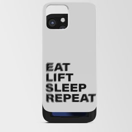 Eat lift sleep repeat vintage rustic black blurred text iPhone Card Case