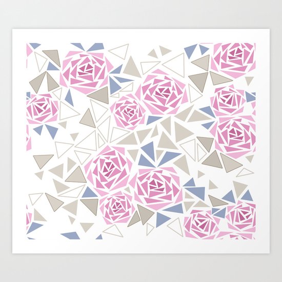 Modern . Geometric pattern . Roses . 1 Art Print