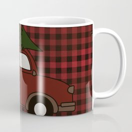 Plaid Christmas Car Coffee Mug | Buffalo Plaid, Christmas Tree, Plaid, Simple, Digital, Drawing, Holiday, Winter, Colored Pencil, Typography 
