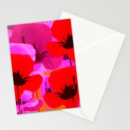 Pink And Red Poppy Flowers Orange Background #decor #society6 #buyart Stationery Card