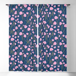 Spotted Pink Mushrooms on Navy Blue Blackout Curtain