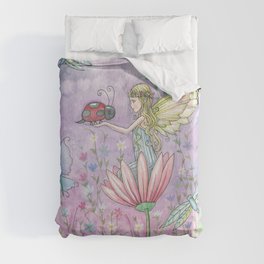 A Friendly Encounter Fairy and Ladybug Art by Molly Harrison Duvet Cover