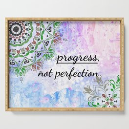 Progress, not perfection! Inspirational quote and affirmation with mandala frame Serving Tray
