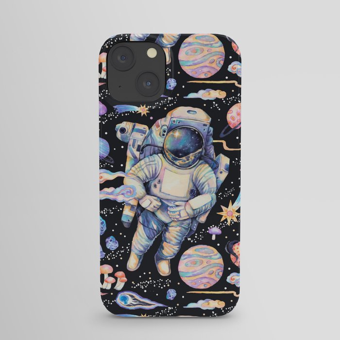 Spaceman Fungi Planets - black iPhone Case