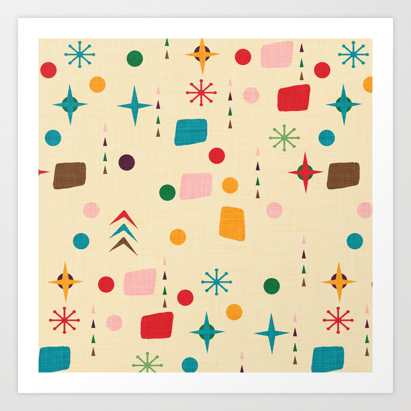 Atomic Pattern Beige Red Midcenturymodern Art Print By Susycosta Society6 Mid century modern atomic starburst modernism abstract painting 12x12 canvas | ebay. atomic pattern beige red midcenturymodern art print by susycosta