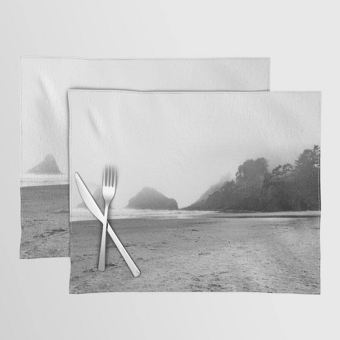 Foggy Beach | Oregon Coast | Black and White Travel Photography Placemat