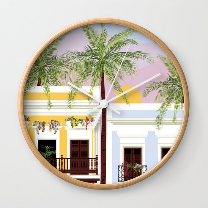 Puerto Rico Houses in the Sunset Wall Clock