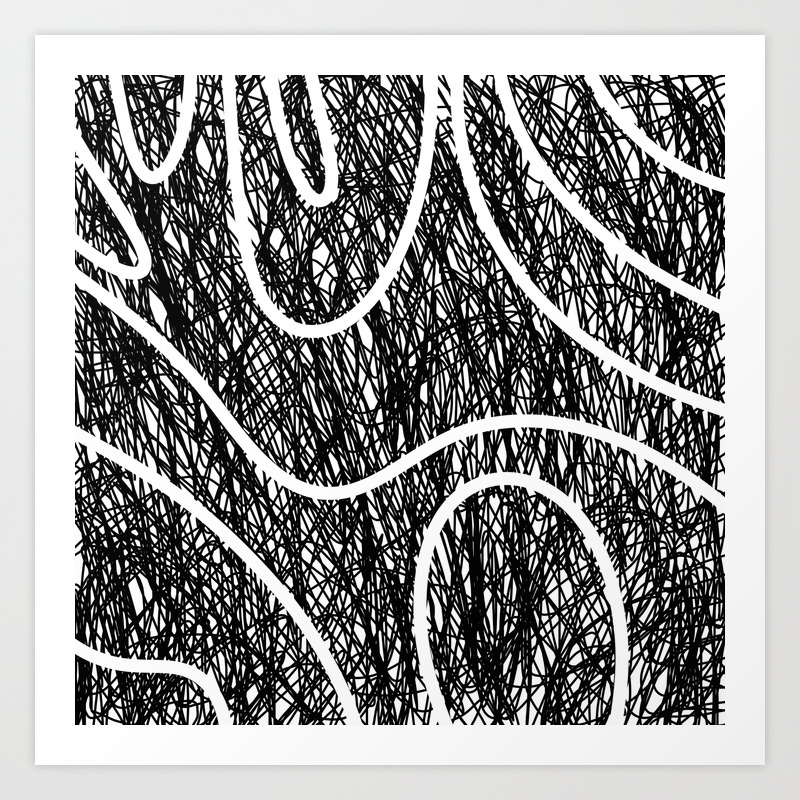 Scribble Ripples Abstract Black And White Ink Scribble Pattern