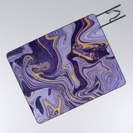 Trippy Periwinkle Swirl with Gold Sparkle Picnic Blanket