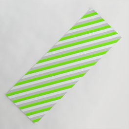 [ Thumbnail: Green, Mint Cream, and Light Gray Colored Stripes Pattern Yoga Mat ]
