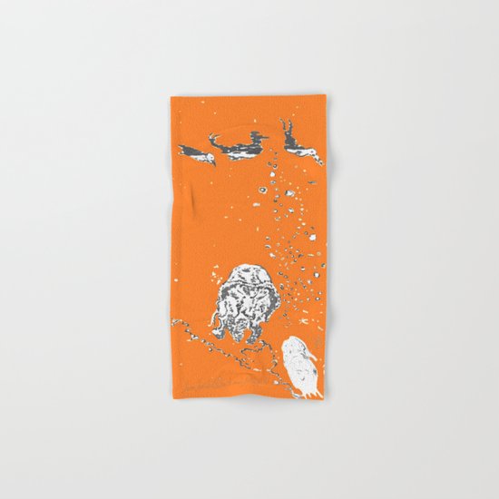 Two Tailed Duck and Jellyfish Orange Hand & Bath Towel