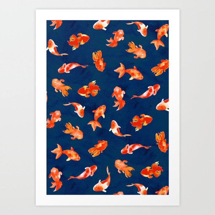 Watercolor Goldfish Pond - Moody Art Print