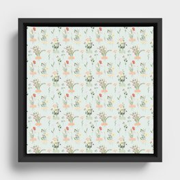 Watercolor Wildflowers Botanical Pattern Framed Canvas