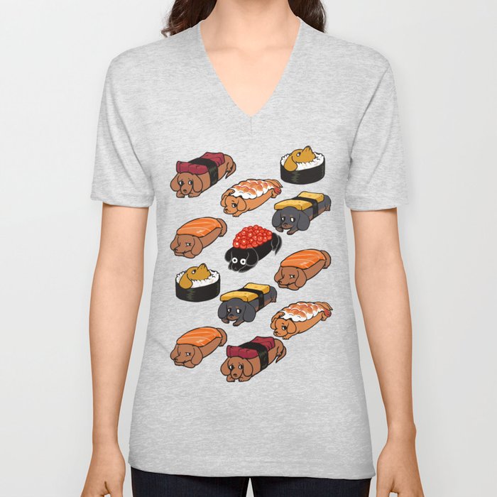 Sushi Dachshunds V Neck T Shirt