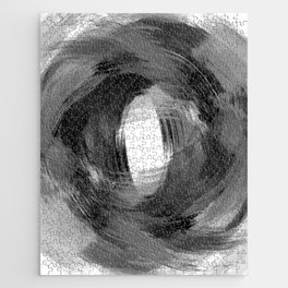Black and Grey Modern Abstract Brushstroke Painting Vortex Jigsaw Puzzle