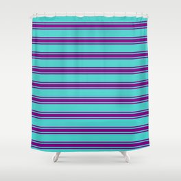 [ Thumbnail: Turquoise and Purple Colored Lines/Stripes Pattern Shower Curtain ]