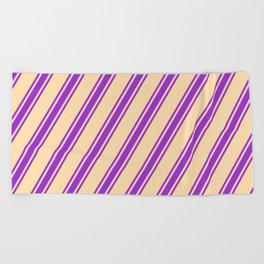 [ Thumbnail: Tan and Dark Orchid Colored Lines/Stripes Pattern Beach Towel ]
