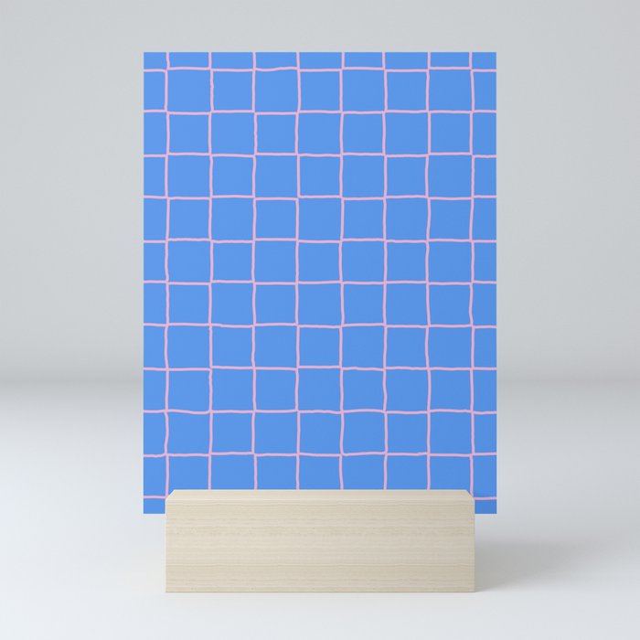 Blue + Pastel Purple Tiles Checker Plaid Mini Art Print