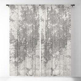 Brazil, Belo Horizonte - Black and White Authentic Map Sheer Curtain