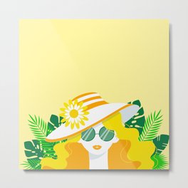 Sunshine Locks on Yellow - Kitschy Summer Glamour Girl Metal Print | Tweenbedroom, Sunshinegirl, Glamourgirl, Kitschybath, Kitschydecor, Vibrantcolors, Yellowgreen, Sunshinesummer, Summergirl, Summerhappy 