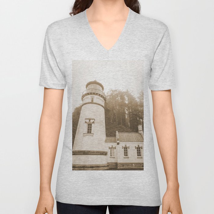 Oregon Coast Lighthouse V Neck T Shirt