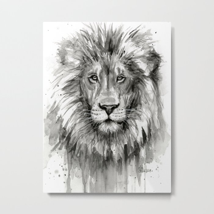 Lion Watercolor Metal Print