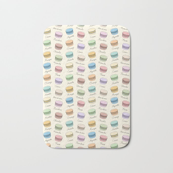 French Macarons Pattern on Vanilla Bath Mat