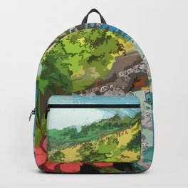 Uluwatu Backpack | Water, Watercolor, Ink, Vintage, Nature, Beach, Illustration, Ocean, Pattern, Bali 