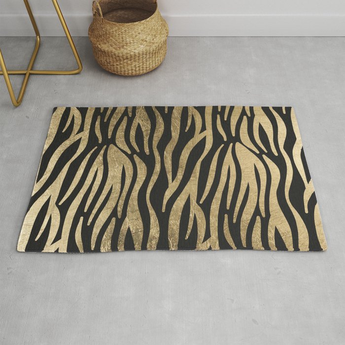 Modern elegant black faux gold trendy zebra animal print Rug