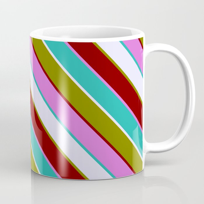 Eyecatching Lavender, Green, Maroon, Orchid & Light Sea Green Colored Pattern of Stripes Coffee Mug