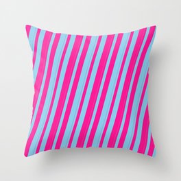 [ Thumbnail: Sky Blue & Deep Pink Colored Striped Pattern Throw Pillow ]