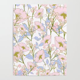 Grama’s Sheets - Springtime Butterfly in periwinkle & pink Poster