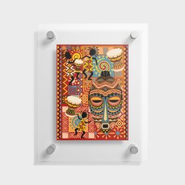 African Masks and Tribal Elements Decorative Pattern Floating Acrylic Print