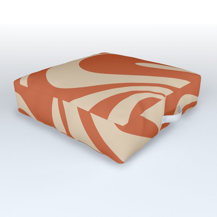 Mod Swirl Retro Abstract Pattern in Mid Mod Burnt Orange and Beige Outdoor Floor Cushion