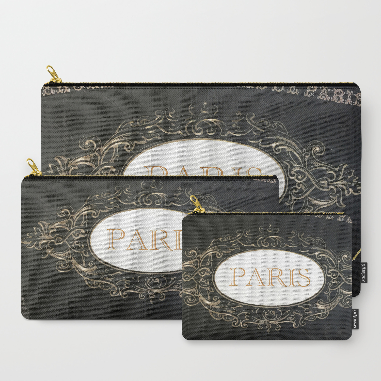 Paris Black White Gold Typography Home Decor Carry All Pouch By