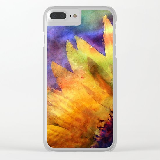 Sunflower Flower Floral on colorful watercolor texture Clear iPhone Case
