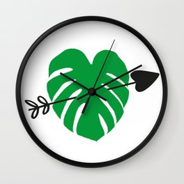 Monstera love green leaf Wall Clock