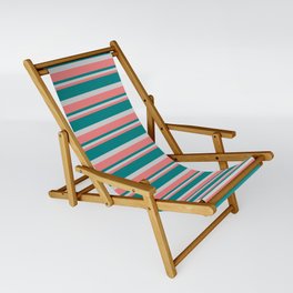 [ Thumbnail: Light Coral, Teal, and Light Grey Colored Lined/Striped Pattern Sling Chair ]