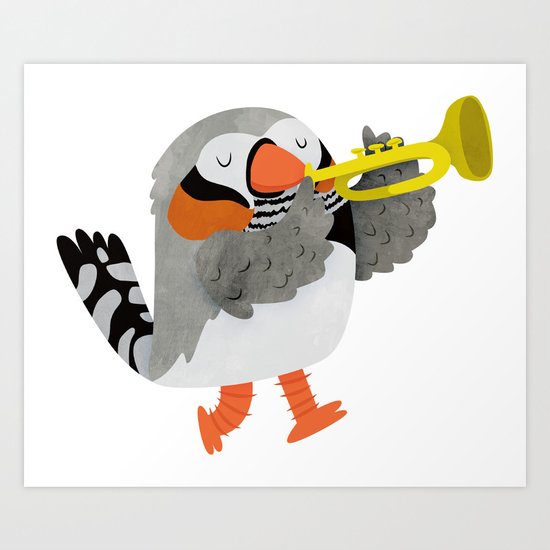 Zebra Finch playing a trumpet Art Print