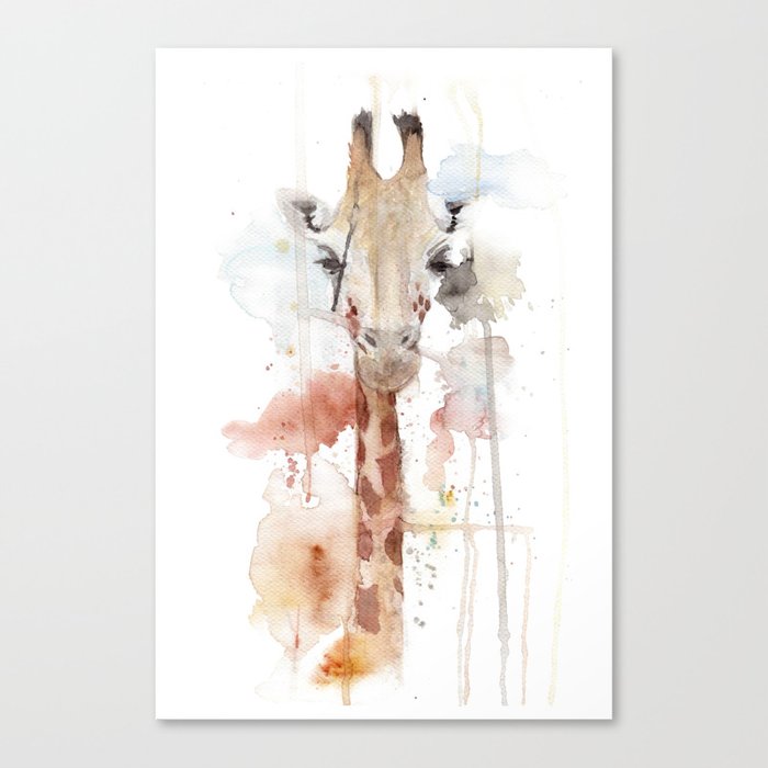 Watercolor Painting Of Picture Portrait Of A Giraffe Canvas