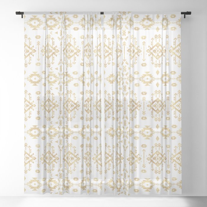 Luxury Gold Geometric Tribal Aztec Pattern Sheer Curtain By