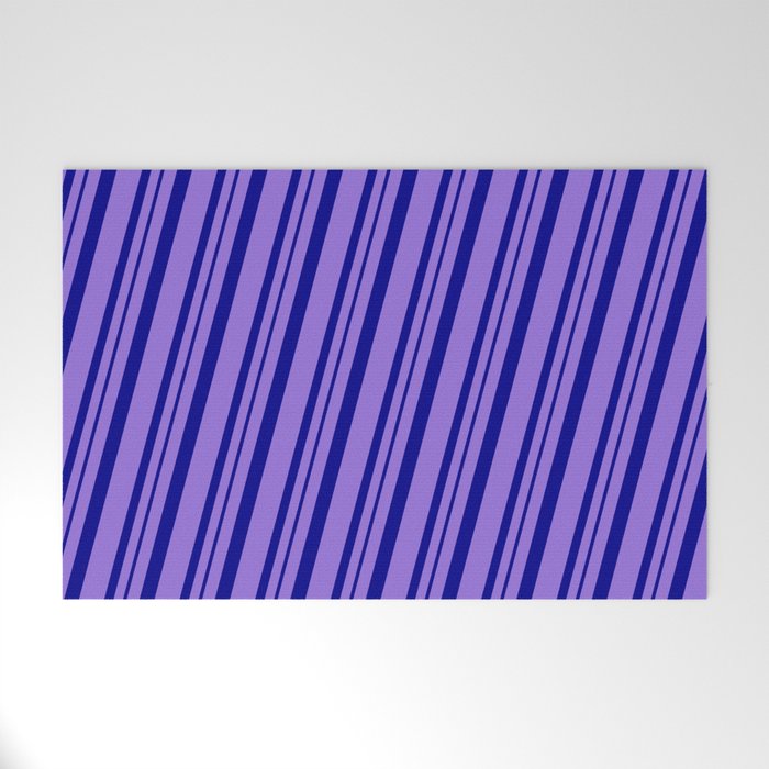 Purple & Dark Blue Colored Pattern of Stripes Welcome Mat
