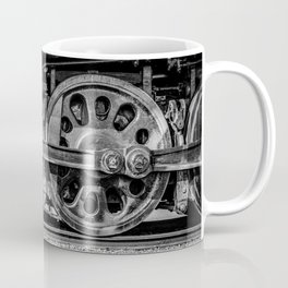 Steam Locomotive Drive Wheels Black and White Train Tracks Coffee Mug