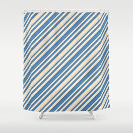 [ Thumbnail: Blue and Bisque Colored Lines/Stripes Pattern Shower Curtain ]