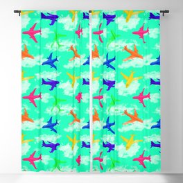seamless pattern with multicolor airplane silhouettes Blackout Curtain