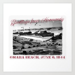 Greetings from Normandy - Omaha Beach Art Print | Photo, Omahabeach, Battleships, Operationneptune, Barrageballoons, Cruisers, Infantry, June6Th1944, France, Wwii 