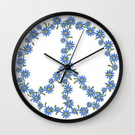 Blue daisy flower peace symbol Wall Clock