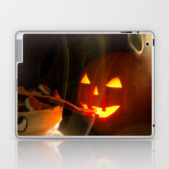 Halloween Pumpkin Head Jack O Lantern Eating Mummy Brains Laptop & iPad Skin