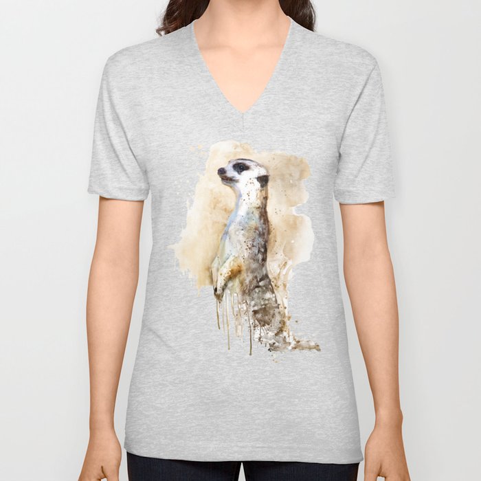 Watercolor Painting - Meerkat Sentinel V Neck T Shirt
